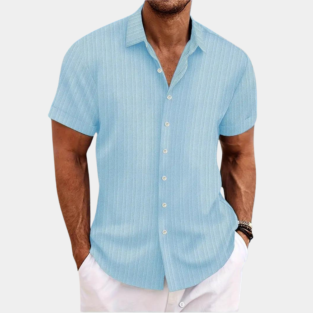 Homme Chemise Manches Courtes avec Col Classique et Boutonnière