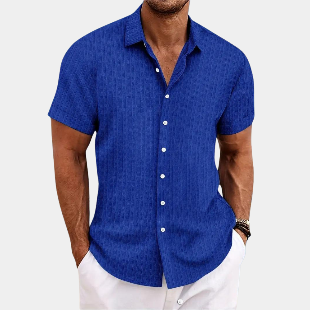 Homme Chemise Manches Courtes avec Col Classique et Boutonnière