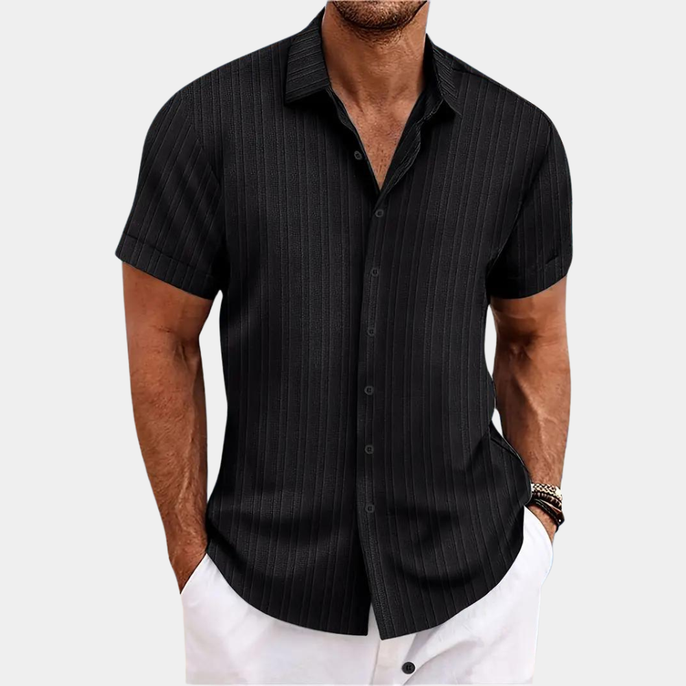 Homme Chemise Manches Courtes avec Col Classique et Boutonnière