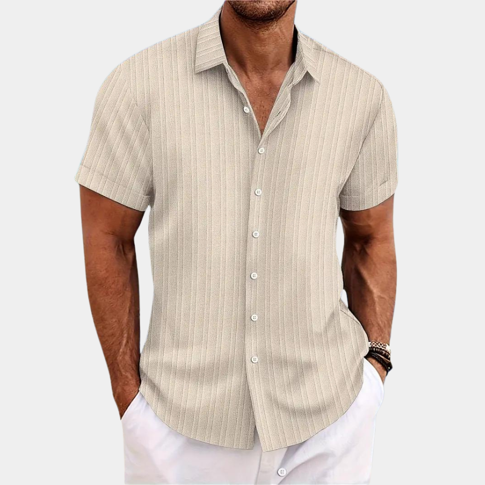 Homme Chemise Manches Courtes avec Col Classique et Boutonnière