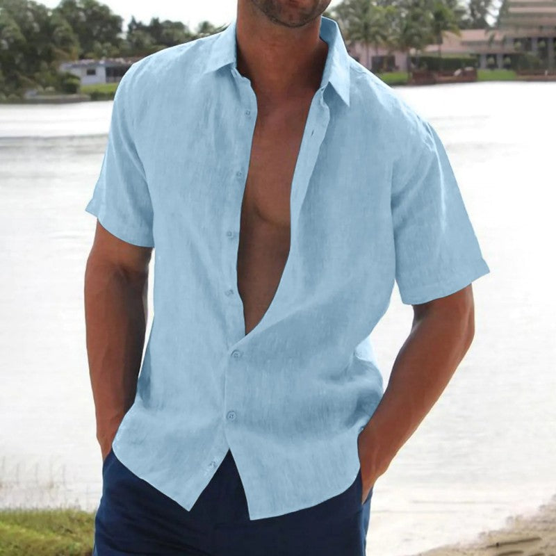 Homme Chemise Manches Courtes avec Col Classique et Boutons