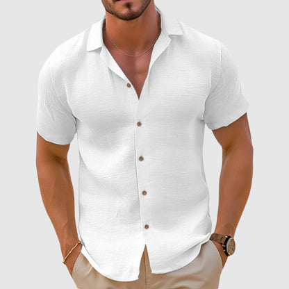 Homme Chemise Manches Courtes avec Col Ouvert et Boutonnière