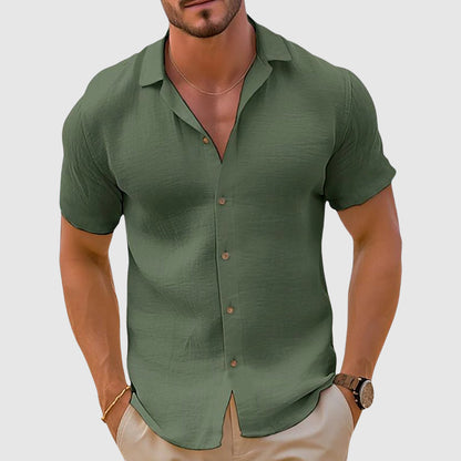 Homme Chemise Manches Courtes avec Col Ouvert et Boutonnière