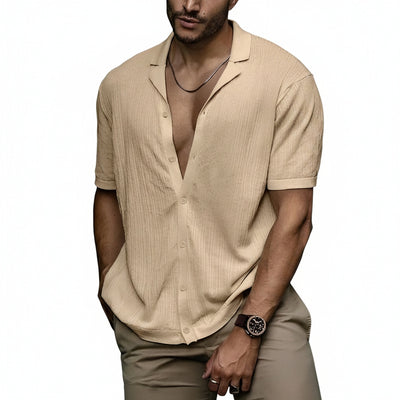Homme Chemise Manches Courtes avec Col Ouvert et Fermeture Boutonnée