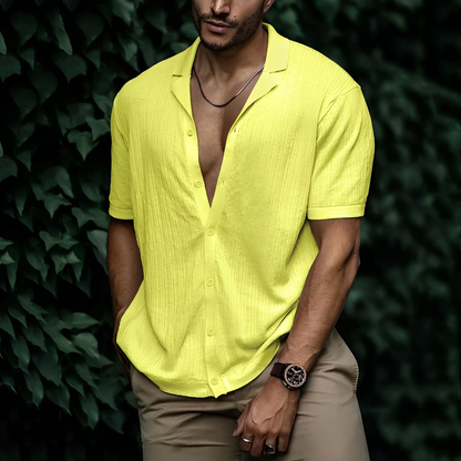 Homme Chemise Manches Courtes avec Col Ouvert et Fermeture Boutonnée