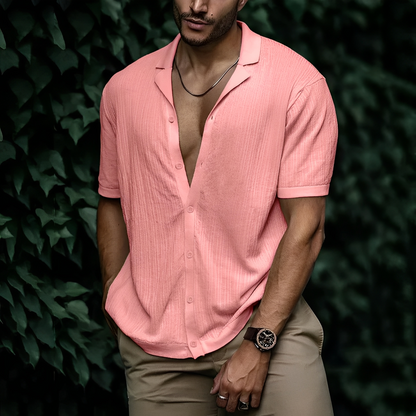 Homme Chemise Manches Courtes avec Col Ouvert et Fermeture Boutonnée