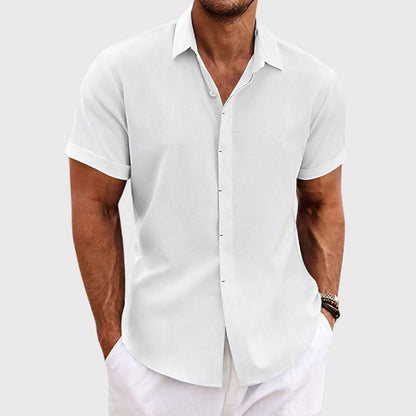 Homme Chemise Manches Courtes Regular Fit avec Col Classique et Ourlet Droit