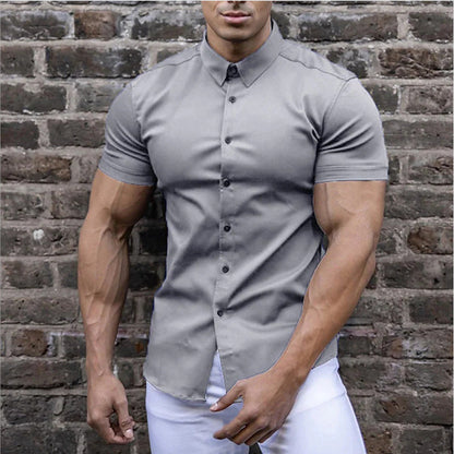 Homme Chemise Manches Courtes Slim Fit avec Col Boutonné