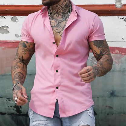 Homme Chemise Manches Courtes Slim Fit avec Col Boutonné