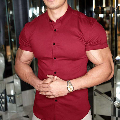 Homme Chemise Manches Courtes Slim Fit avec Col Boutonné