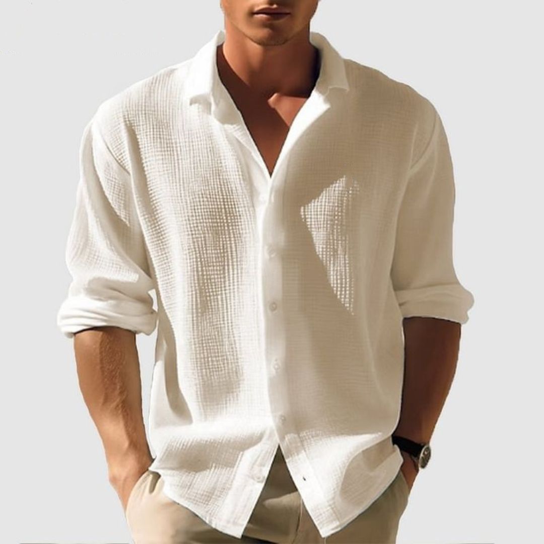 Homme Chemise Manches Longues à Col avec Fermeture Boutons Regular Fit