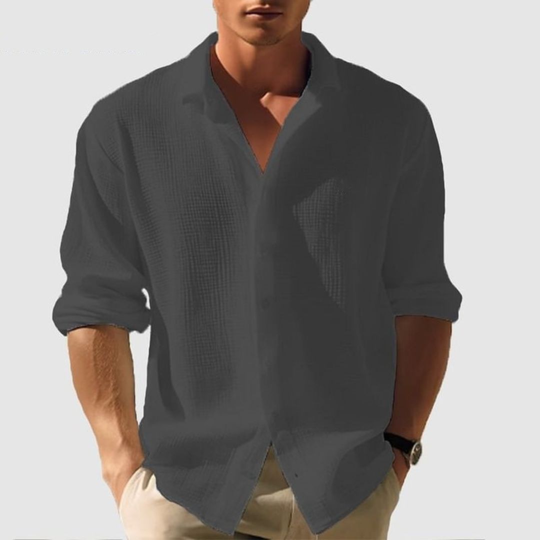Homme Chemise Manches Longues à Col avec Fermeture Boutons Regular Fit