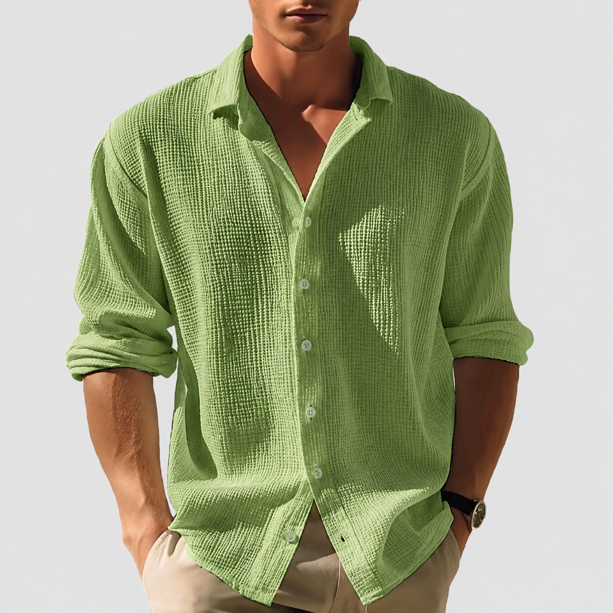 Homme Chemise Manches Longues à Col avec Fermeture Boutons Regular Fit