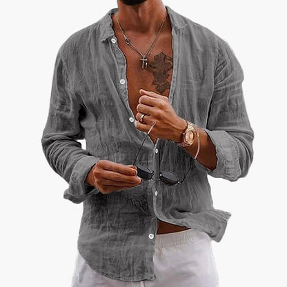 Homme Chemise Manches Longues à Col Classique et Coupe Ample