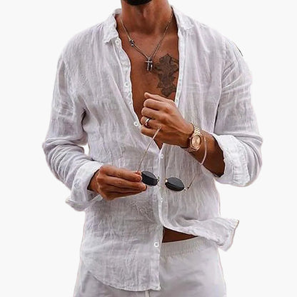 Homme Chemise Manches Longues à Col Classique et Coupe Ample