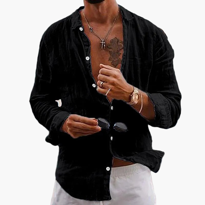 Homme Chemise Manches Longues à Col Classique et Coupe Ample