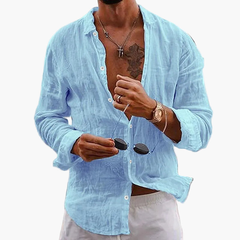 Homme Chemise Manches Longues à Col Classique et Coupe Ample