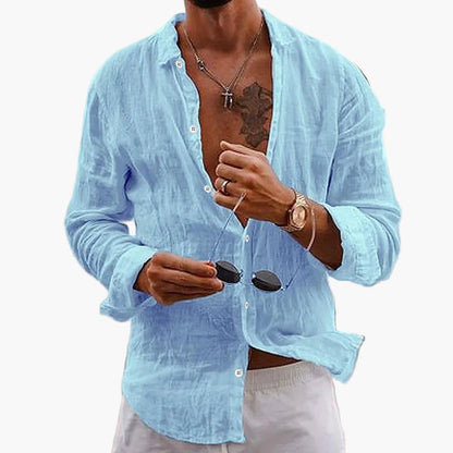 Homme Chemise Manches Longues à Col Classique et Coupe Ample