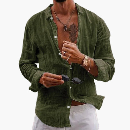 Homme Chemise Manches Longues à Col Classique et Coupe Ample