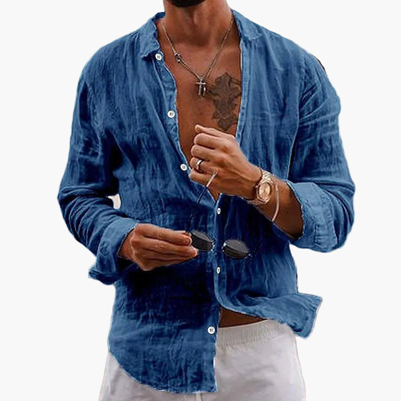 Homme Chemise Manches Longues à Col Classique et Coupe Ample