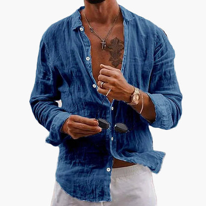 Homme Chemise Manches Longues à Col Classique et Coupe Ample