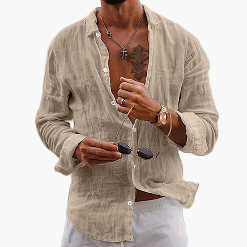 Homme Chemise Manches Longues à Col Classique et Coupe Ample