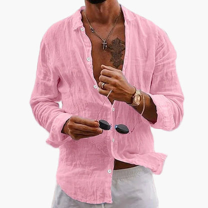 Homme Chemise Manches Longues à Col Classique et Coupe Ample
