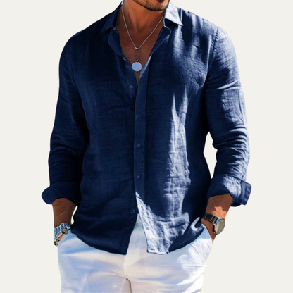 Homme Chemise Manches Longues avec Col Chemisier et Coupe Décontractée