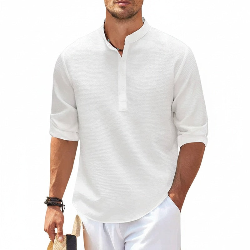 Homme Chemise Manches Longues avec Col Mao et Boutons