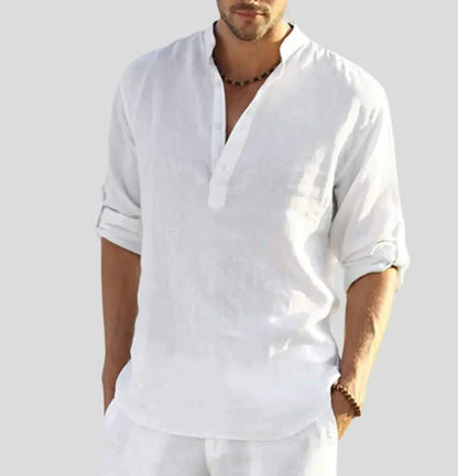 Homme Chemise Manches Longues avec Col Mao et Boutons