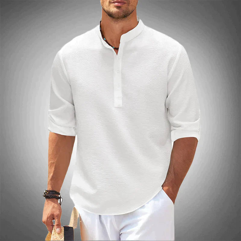 Homme Chemise Manches Longues avec Col Mao et Boutons