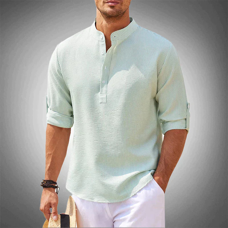 Homme Chemise Manches Longues avec Col Mao et Boutons