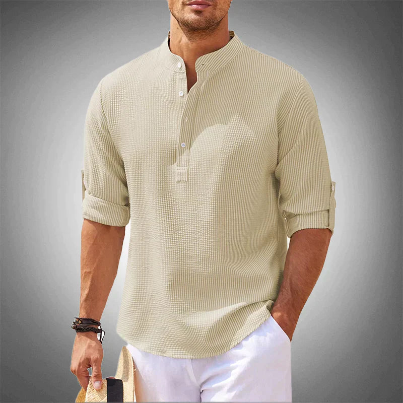 Homme Chemise Manches Longues avec Col Mao et Boutons