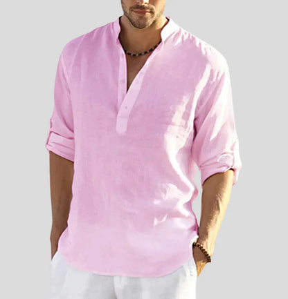 Homme Chemise Manches Longues avec Col Mao et Boutons