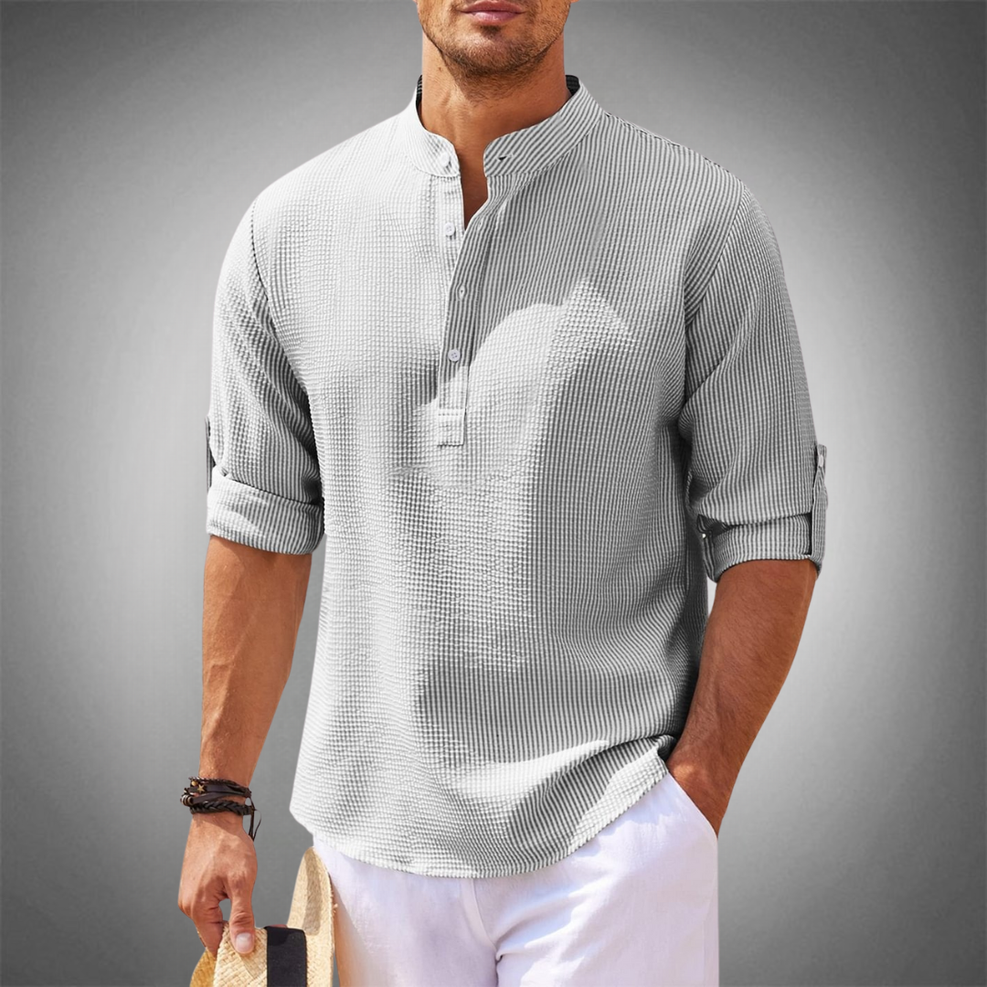 Homme Chemise Manches Longues avec Col Mao et Boutons