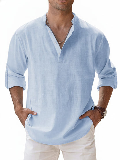 Homme Chemise Manches Longues col Mao avec Boutonnage Henley Regular Fit