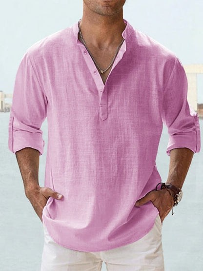 Homme Chemise Manches Longues col Mao avec Boutonnage Henley Regular Fit