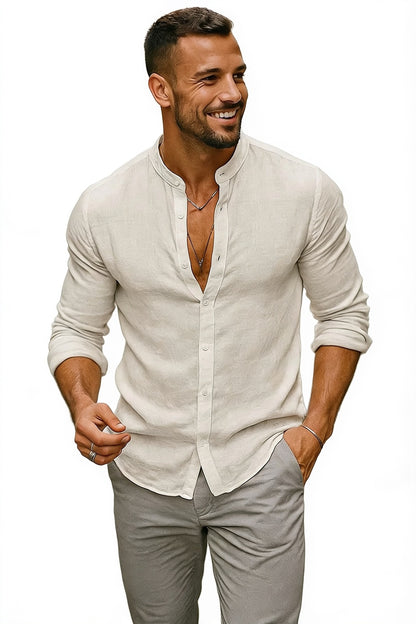 Homme Chemise Manches Longues col Mao avec Boutons