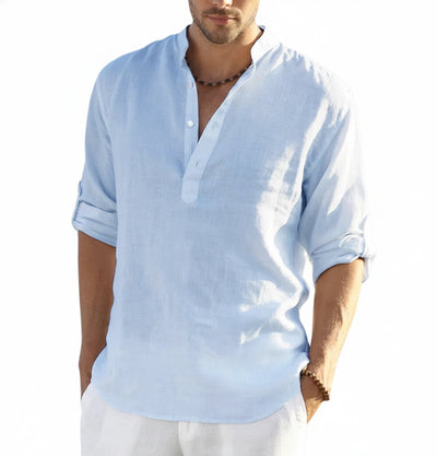 Homme Chemise Manches Longues col Mao avec Boutons