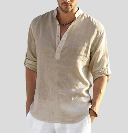 Homme Chemise Manches Longues col Mao avec Boutons