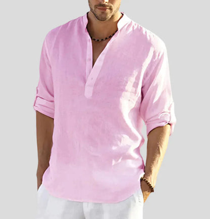 Homme Chemise Manches Longues col Mao avec Boutons