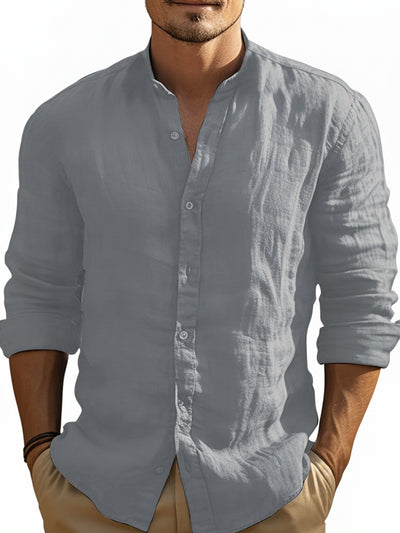 Homme Chemise Manches Longues col Mao avec Boutons Regular Fit