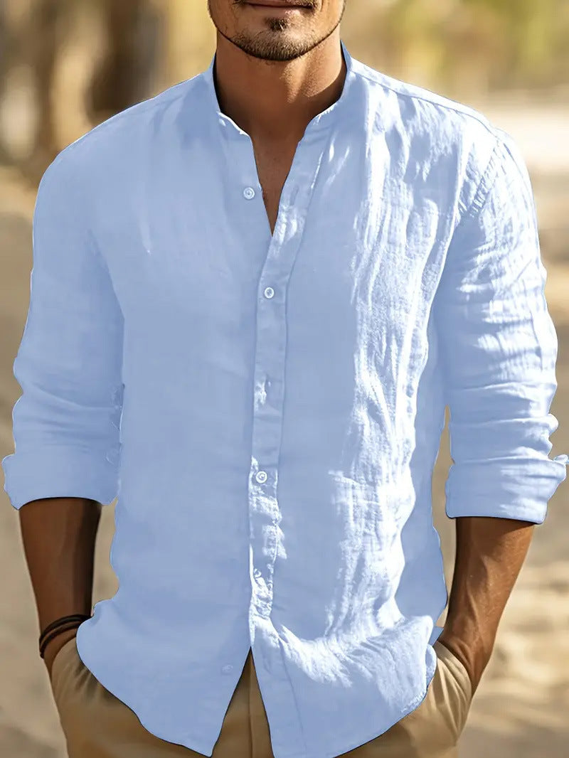 Homme Chemise Manches Longues col Mao avec Boutons Regular Fit