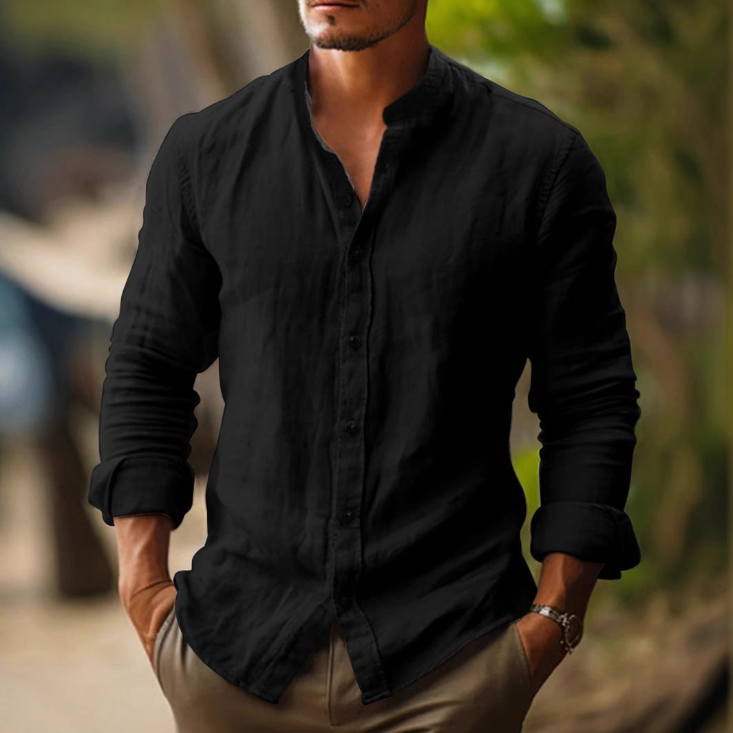 Homme Chemise Manches Longues col Mao avec Boutons Regular Fit