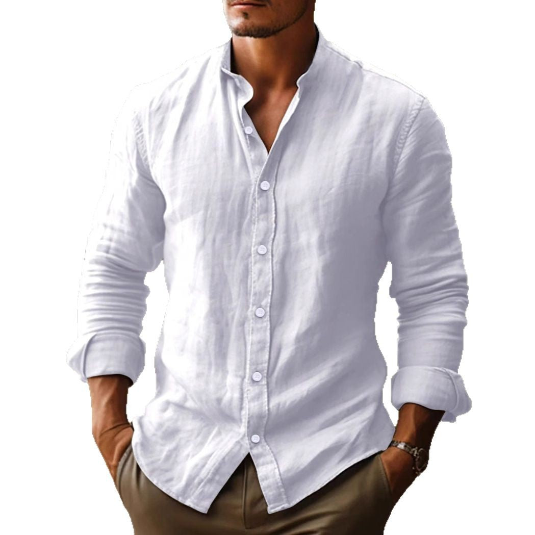 Homme Chemise Manches Longues col Mao avec Boutons Regular Fit