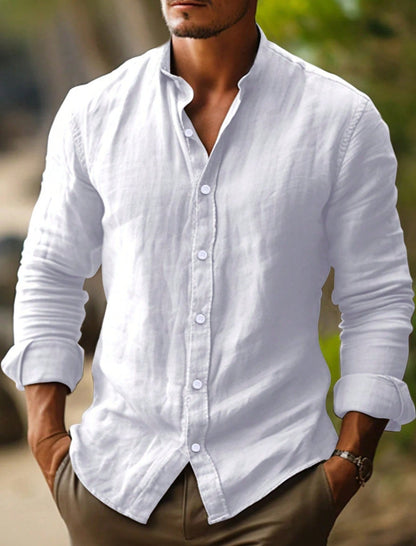 Homme Chemise Manches Longues col Mao avec Boutons Regular Fit