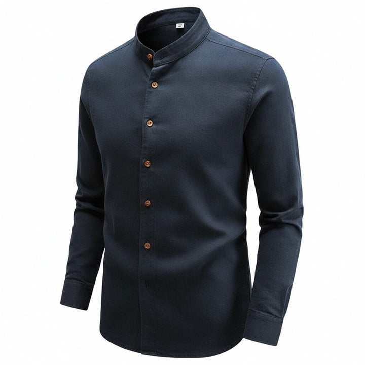 Homme Chemise Manches Longues col Mao et Boutonnage Asymétrique