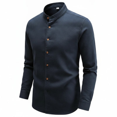 Homme Chemise Manches Longues col Mao et Boutonnage Asymétrique