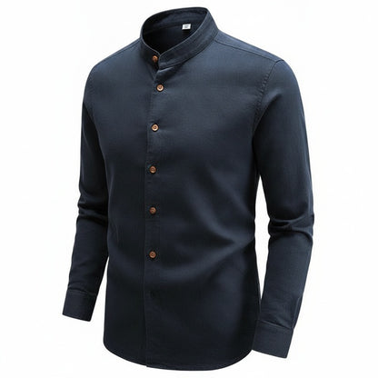 Homme Chemise Manches Longues col Mao et Boutonnage Asymétrique