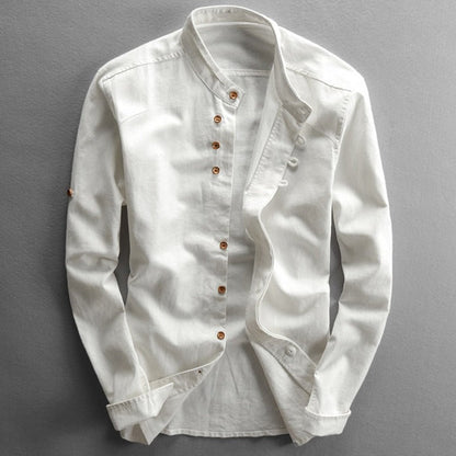 Homme Chemise Manches Longues col Mao et Boutonnage Asymétrique